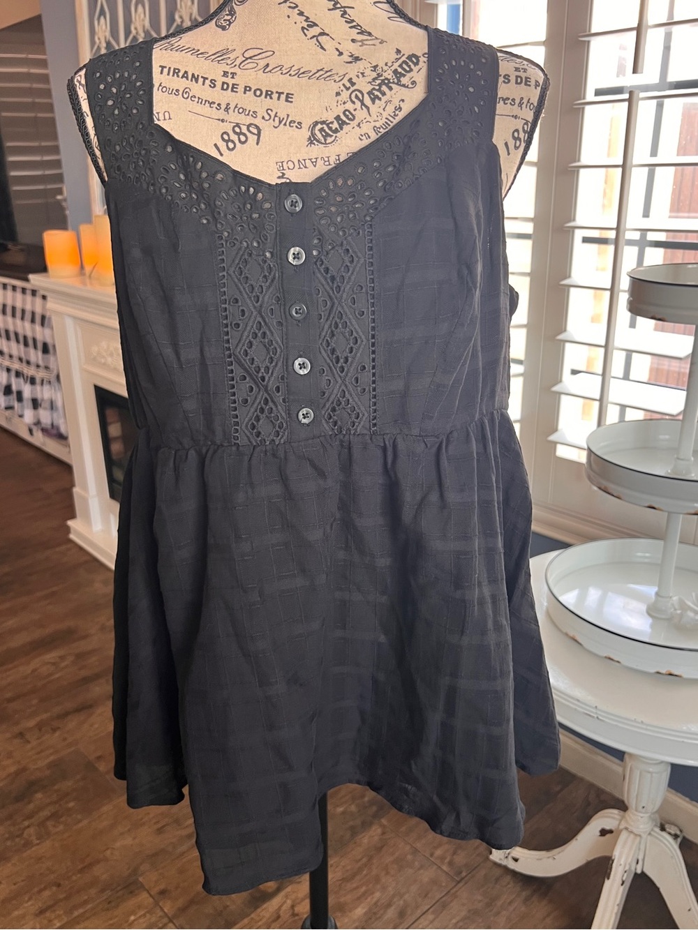 torrid Black Eyelet Button Front Babydoll Tank